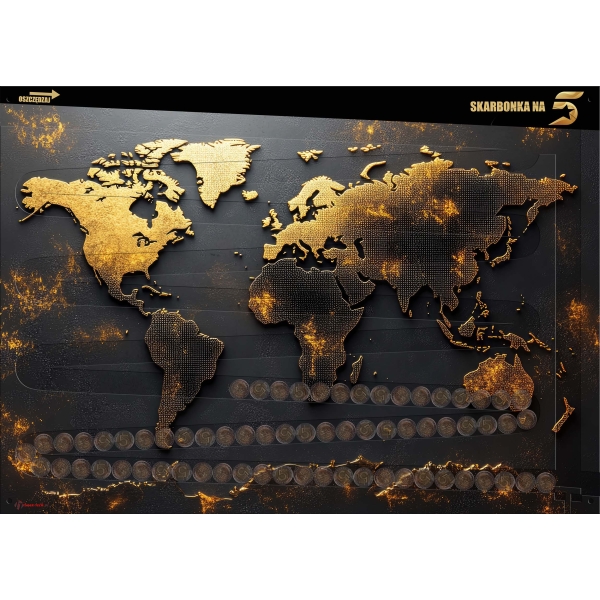 SKARBONKA NA 5 - XXL ścienna 70x50 cm - MAPA ŚWIATA