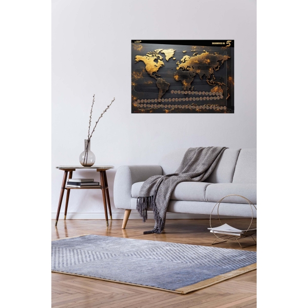 SKARBONKA NA 5 - XXL ścienna 70x50 cm - MAPA ŚWIATA