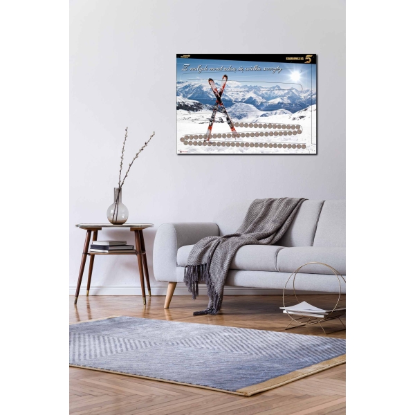 SKARBONKA NA 5 zł - XXL ścienna 70x50 cm NARTY - 1000 zł