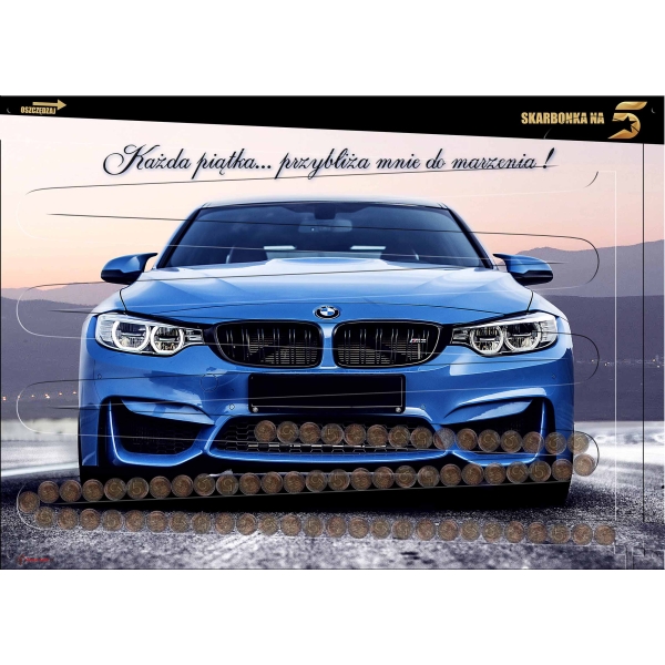 SKARBONKA NA 5 zł - XXL ścienna 70x50 cm SAMOCHÓD BMW - 1000 zł