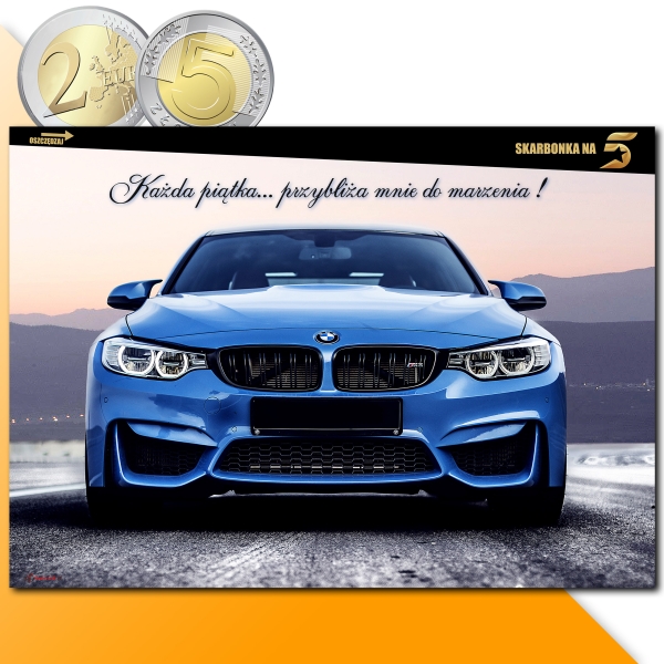 SKARBONKA NA 5 zł - XXL ścienna 70x50 cm SAMOCHÓD BMW - 1000 zł